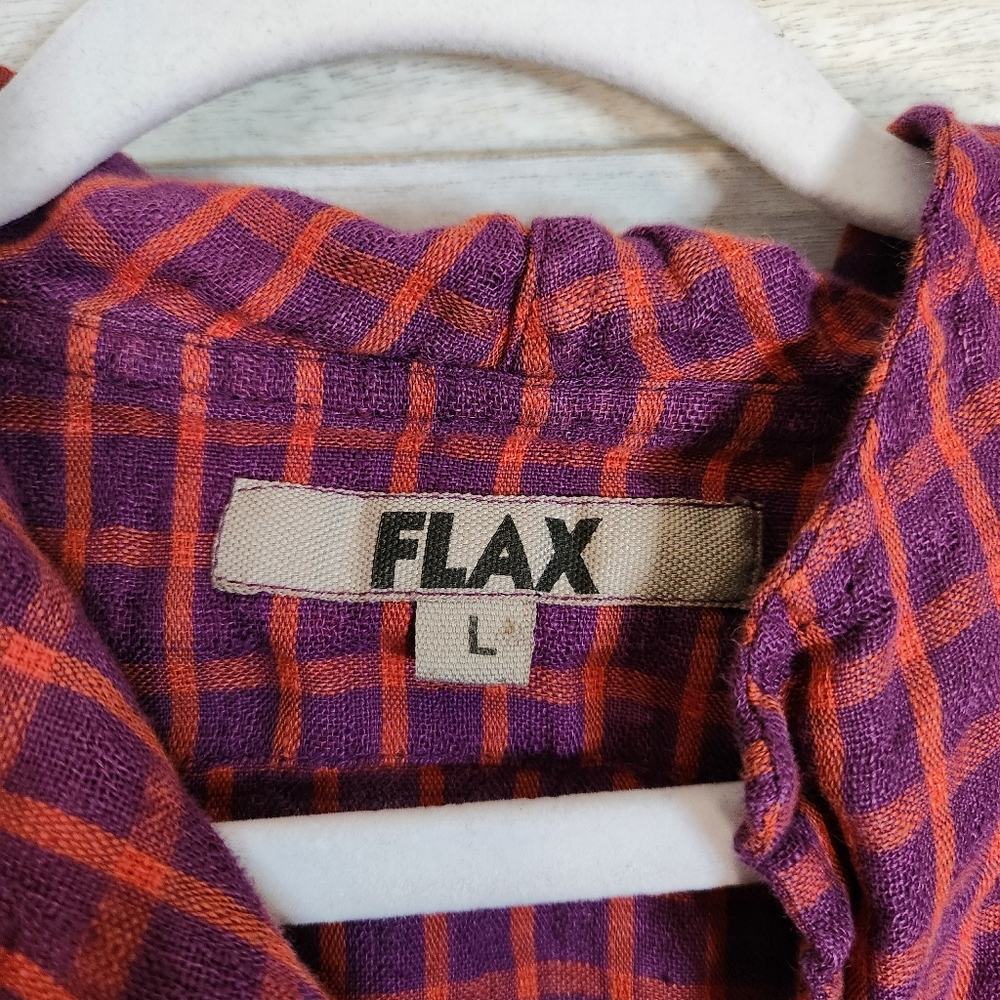 Flax Linen Checkered Button Down Top In Purple An… - image 7